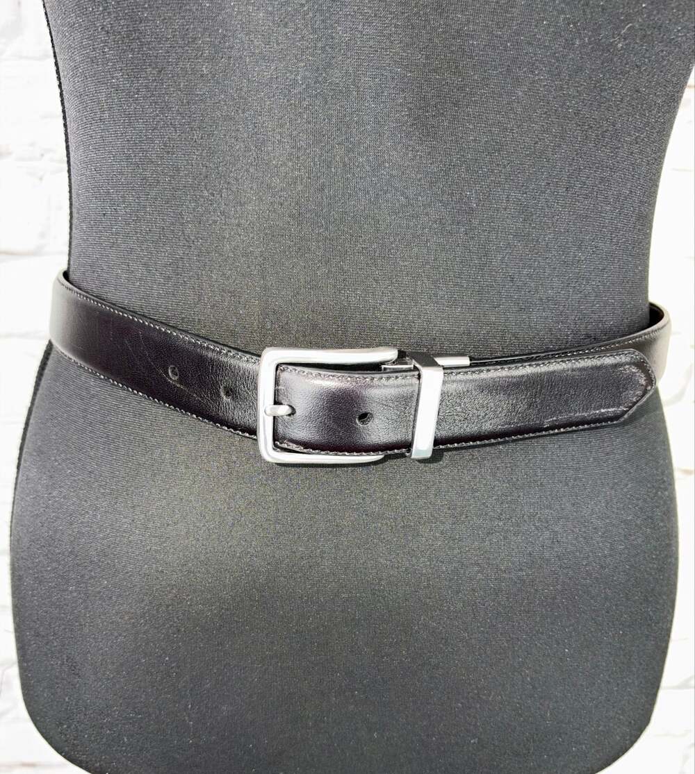 Cole Haan Leather Belt sleek black silver-tone buckle 34/85 office formal